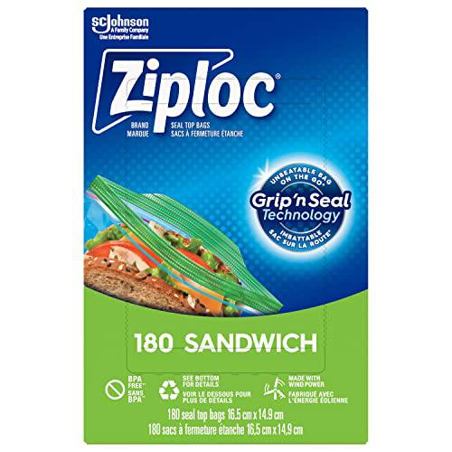 Ziploc Snack and Sandwich Bags for On-The-Go Freshness, Grip 'n Seal Technology for Easier Grip, Open, and Close, 180 Count - Zecoya