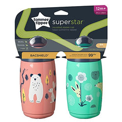 Tommee Tippee Superstar Sippee, Insulated Toddler Sippy Cup, INTELLIVALVE 100% Leak-Proof & Shake-Proof | BACSHIELD Antimicrobial Technology (9oz, 12+ Months, 2 Count)
