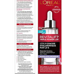 L'Oréal Paris 1.5% Pure Hyaluronic Acid Serum VALUE SIZE Revitalift Triple Power LZR, for Hydrated Plump Skin and Visibly Reduced Look of Wrinkles, Paraben Free, Non Comedogenic, 50ML