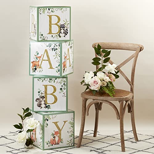 Kate Aspen Block Box (Set of 4) Woodland Baby, One Size, Shower Advice Card & Game (Set of 50), 28593NA