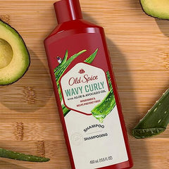 Old Spice Wavy Curly Shampoo with Aloe & Avocado Oil, 13.5 fl oz/400 mL, Green,Red,White