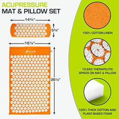 ProSource Acupressure Mat and Pillow Set for Back/Neck Pain Relief and Muscle Relaxation, Orange