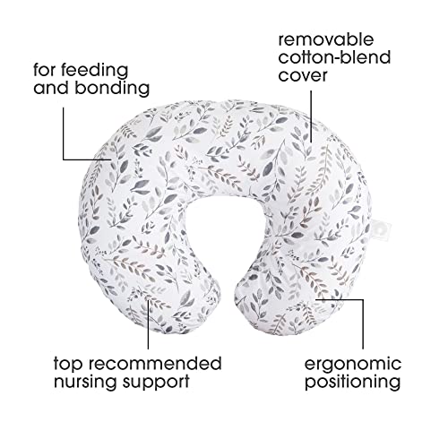 Boppy Nursing Pillow Original Support, Gray Taupe Leaves, Ergonomic Nursing Essentials for Bottle and Breastfeeding, Firm Fiber Fill, with Removable Nursing Pillow Cover, Machine Washable