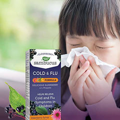 Nature's Way Kids Sambucus Cold and Flu Care – Elderberry Syrup with Echinacea and Propolis - Used in Herbal Medicine to Help Relieve Symptoms (Coughs and Sore Throats) in Children, 120 ml