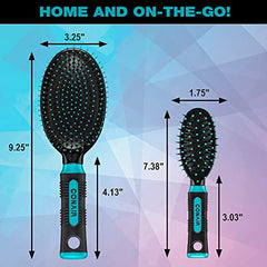 Conair Salon Results Hairbrush, 1 Travel Hairbrush and 1 Full-Sized Brush Included, Hairbrushes for Women and Men, Color May Vary, 2 Pack