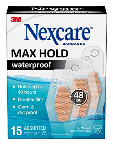 Nexcare Max Hold waterproof bandages, Assorted, 15count