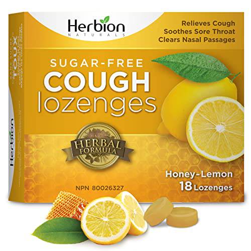 Herbion Naturals Sugar-Free Cough Lozenges with Natural Honey-Lemon Flavour, 18 Lozenges - Relieves Cough, Clears Nasal Congestion, Soothes Sore Throat; For Adults and Children 12 years and above