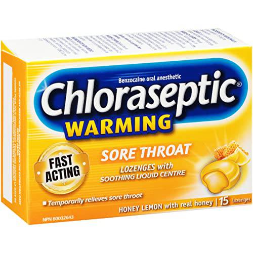 Chloraseptic Fast Acting Sore Throat Lozenges with Soothing Liquid Centre, Provides Warming Relief, Honey Lemon Flavour, 15 Lozenges