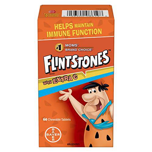 FLINTSTONES Multivitamins with Extra C for Kids, Helps with Normal Growth and Development, 60 Chewable Tablets