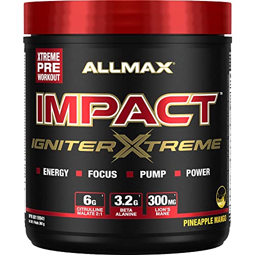 ALLMAX Nutrition - Impact Igniter Xtreme Pre Workout Powder - with Citrulline Malate, Beta - Alanine, Caffeine, Taurine, and Betaine anhydrous - Pineapple Mango - 360g