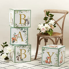 Kate Aspen Block Box (Set of 4) Woodland Baby, One Size, Shower Advice Card & Game (Set of 50), 28593NA