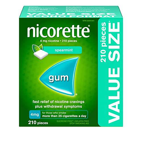 Nicorette Gum, Nicotine 4 Mg, Spearmint Flavour, Quit Smoking Aid And Smoking Cessation Aid, 210 Count