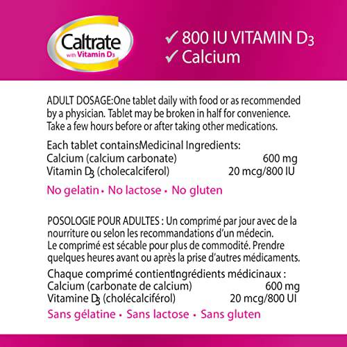 Caltrate with Vitamin D3 (60 Count) 600 mg Calcium, Vitamin D3, Bone Health Supplement