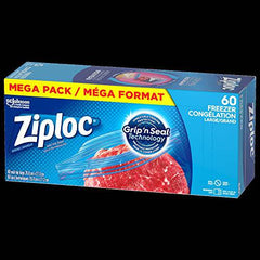 Ziploc Large Food Storage Freezer Bags, Grip 'n Seal Technology for Easier Grip, Open, and Close, 60 Count - Zecoya