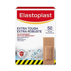 Elastoplast Extra Tough Waterproof Adhesive Bandages, 50 Strips, Beige | Flexible Fabric | Durable Protection Super Strong Adhesion for Extra Strong Sticking Power | Non-stick wound pad to protect and cushion the wound | Moves with Your Body | Latex Free