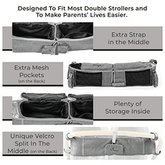 StrollAir - Universal Double Parent Stroller Organizer Console for side by side strollers - TWIN WAY, Mountain Buggy, Bumbleride Indie, Bugaboo Donkey, Bob Duallie, Baby Jogger City Mini GT – Black