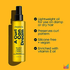 Matrix Light-Weight Hair and Scalp Oil A Curl Can Dream, For Curly & Coily Hair, Silicone Free, Infused with Manuka Honey Extract, 131ml (Packaging May Vary)