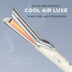 Cool Air Styler Luxe – 2 In 1 Curl & Straighten Styler With 4 Heat Settings- Quick 30 Seconds Heat Up + Automatic Safety Shut off- Dual Voltage