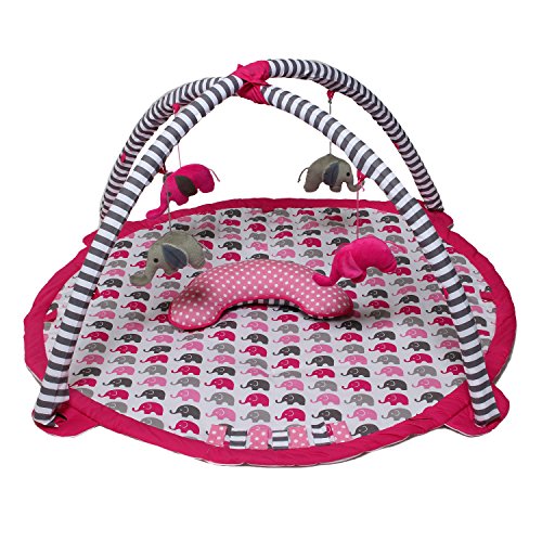 Bacati Elephants Activity Gym with Mat, Pink/Grey