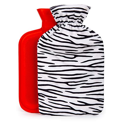 Bodico Cute Zebra Print Novelty Gift Cozy Hot Water Rubber Bottle with Cover-1.7L, Brown-Perfect for Winter Season, Heating Pad to Relieve Pain for Muscles,Stress and Cramps