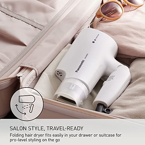 Panasonic EHNA2C Hydrating Nanoe Salon Travel Hair Dryer with Oscillating Quick Dry Nozzle, White
