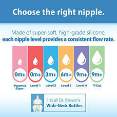 Dr. Brown's Options+ Wide-Neck Baby Bottle Nipple, Y-Cut (9 Months+), 6 Pack