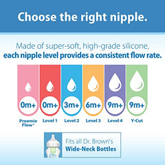 Dr. Brown's Options+ Wide-Neck Baby Bottle Nipple, Level 3, 6 Months+, 6 Count, Clear, 0.28 Pound