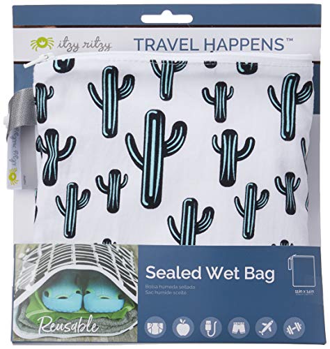 Itzy Ritzy Sealed Wet Bag with Adjustable Handle - Washable and Reusable Wet Bag with Water Resistant Lining Ideal for Swimwear, Diapers, Gym Clothes & Toiletries; Measures 11" x 14", Cactus Crew