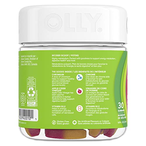 OLLY Metabolism Gummy Rings supports metabolism and digestion* Snappy Apple with apple cider vinegar, vitamin B12 & chromium 30 gummies, 30 count (Pack of 1)