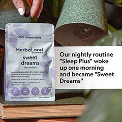 Herbaland Vegan Sweet Dreams (Sleep Plus) Gummies, Contains 3mg of Melatonin, L-Theanine, Vitamin B6, Lemon Balm Extract, Sugar-Free and Gluten-free – Passion Fruit & Jasmine Flavor, 90 Count, Compostable Pouch