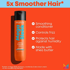 Matrix Conditioner, Mega Sleek Smoothing Conditioner with Shea Butter, Protects Hair Against Humidity, Nourishes Course, Unruly Hair, For All Hair Types, 1000ml (Packaging May Vary)