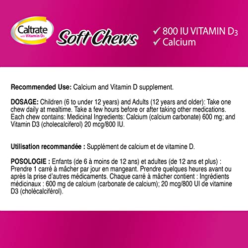 Caltrate with Vitamin D Soft Chews (60 Count, Chocolate Flavour), Calcium, Bone Health Supplement