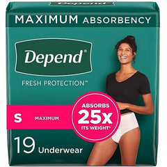 Depend FIT-FLEX Incontinence Underwear for Women, Maximum Absorbency, Disposable, Small, Blush, 19 Count (Packaging May Vary)