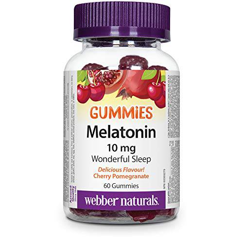 Webber Naturals Melatonin 10 mg Maximum Strength Gummy, 60 Gummies, Cherry Pomegranate Flavour, For Sleep Support, Vegan