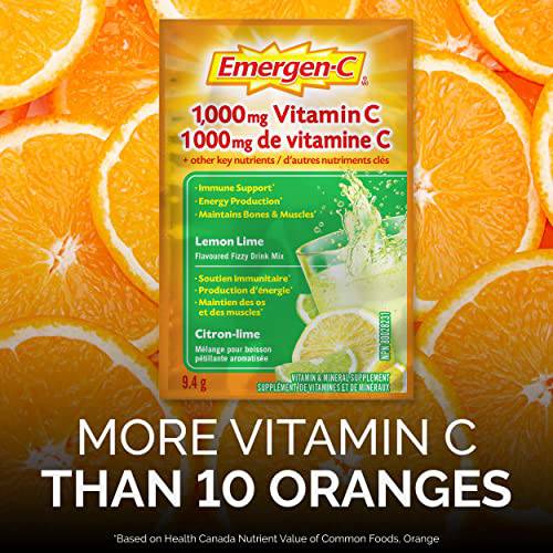 Emergen-C Immune Support Fizzy Drink Mix, A Boost of Vitamins and Minerals, Lemon Lime, 30 Sachets