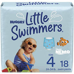 HUGGIES Swim Diapers, Size 4 Medium, Huggies Little Swimmers Disposable Swimpants, 18 ct