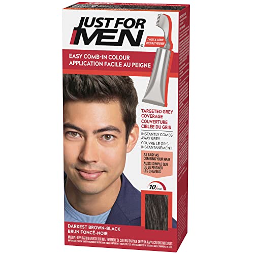 Just For Men Easy Comb-In Color, Grey Hair Coloring for Men with Comb Applicator - Darkest Brown-Black, A-50 (1 Count)