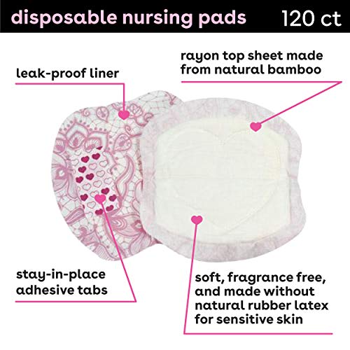 bamboobies Nursing Pads for Breastfeeding, 120 Pads, Disposable Breast Pads for Sensitive Skin, Super-Absorbent Milk Proof Pads