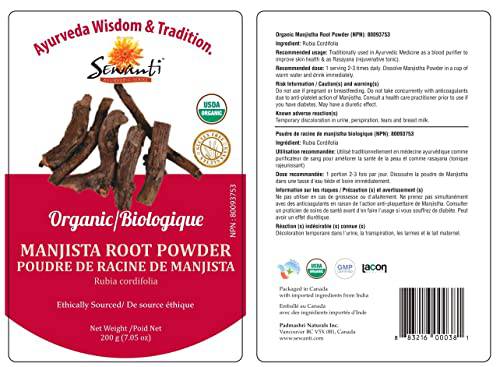 Organic Manjista Root Powder 200 g/NPN 80093753/ Rubia cordofolia/Improves skin health