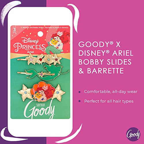 GOODY Bobby Pin and Barrette Set - Disney Princess, Ariel - Slideproof Rhinestone Bobbies - Hair Accessories for Men, Women, Boys & Girls - Style With Ease & Keep Your Hair Secured - All Hair Types