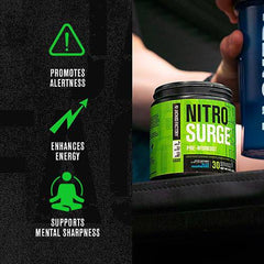 NITROSURGE Pre Workout Supplement - Endless Energy, Instant Strength Gains, Clear Focus, Intense Pumps - Nitric Oxide Booster & Preworkout Powder with Beta Alanine - 30 Servings, Blueberry Lemonade