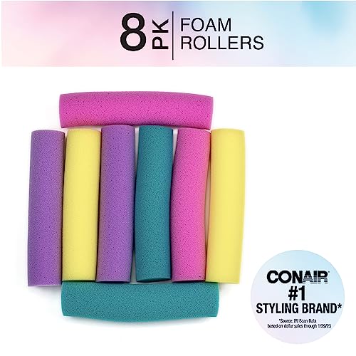 Conair Foam Hair Rollers for Big Loop Curls, Hair Rollers, Hair Curlers in Assorted Sizes, 8 Count (Pack of 1)