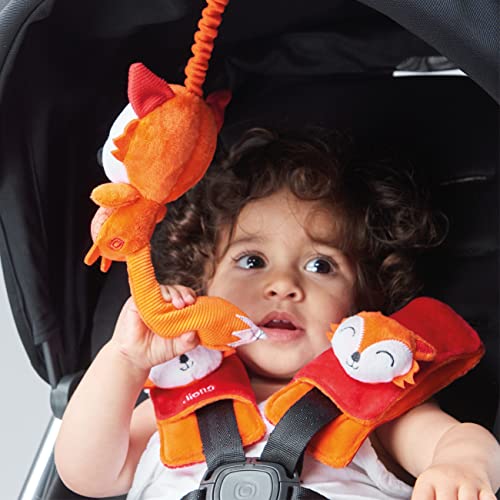 Diono Baby Fox Character Car Seat Straps & Toy, Shoulder Pads for Baby, Infant, Toddler, 2 Pack Soft Seat Belt Cushion and Stroller Harness Covers Helps Prevent Strap Irritation