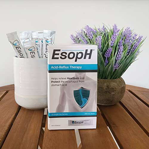 EsopH Acid Reflux Control | Effective Therapy for GERD | Heartburn Relief & Esophagus Protection | Single Dose Liquid Gel Stick | 10ml Sachet, 20 Pack (New Look)