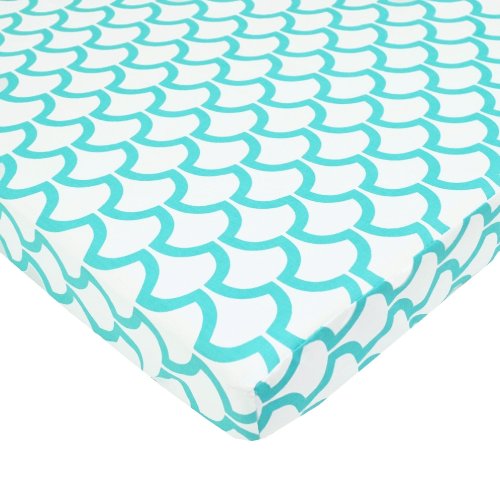 American Baby Company 100% Natural Cotton Percale Fitted Portable/Mini Crib Sheet, Aqua Sea Waves, Soft Breathable, for Boys and Girls