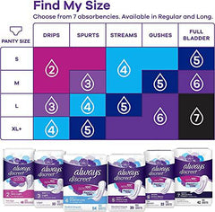 Always Discreet, Incontinence & Postpartum Pads For Women, Size 4 Drops, Moderate Long Absorbency, 20 Count