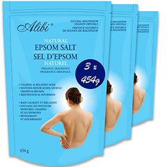 Alibi Epsom Salt Scented - Original Epsom Salts for soaking and bath salts - Natural Magnesium Sulfate Crystals - 3 Resealable Bags of 454 grams = 1.36 kg, White