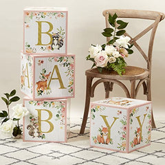 Kate Aspen Pink Woodland, One Size, Baby Boxes with Letters For Baby Shower Decoration