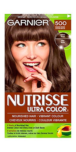 Garnier Nutrisse Ultra Color, Permanent Hair Dye, 500 Medium Brown, Vibrant Colour, Silky and Smooth Hair Enriched With Avocado Oil, 1 Application