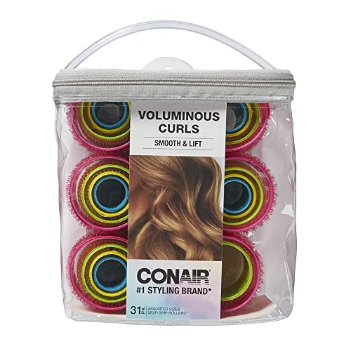 Conair SelfGrip Rollers Assorted, Roller sizes differentiated by color (mauve is largest), 31 Count